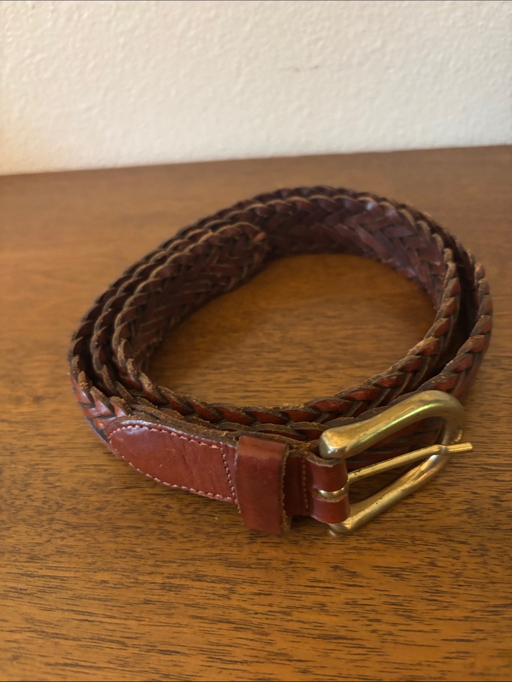 Men's Braided 100% Leather Belt in Brown with Brass Buckle Made in Turkey 34”